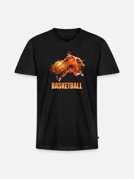 Basketball - Männer Premium Bio T-Shirt mit V-Ausschnitt - Schwarz