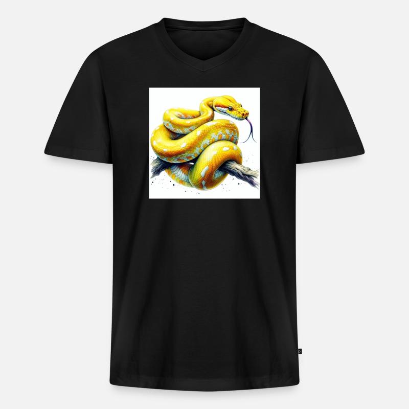 Gelbe Python - Männer Premium Bio T-Shirt mit V-Ausschnitt - Schwarz