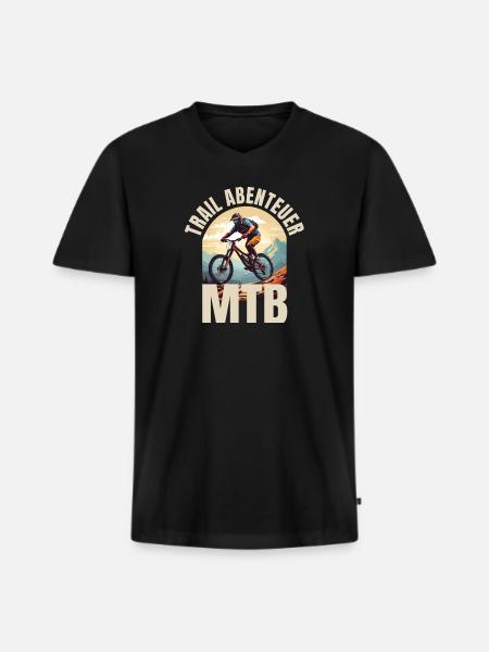 MTB: Trail Abenteuer - Männer Premium Bio T-Shirt mit V-Ausschnitt - Schwarz