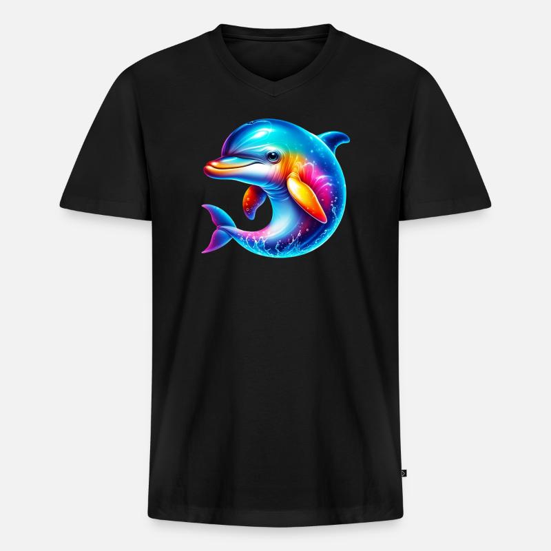 Delfin - Männer Premium Bio T-Shirt mit V-Ausschnitt - Schwarz
