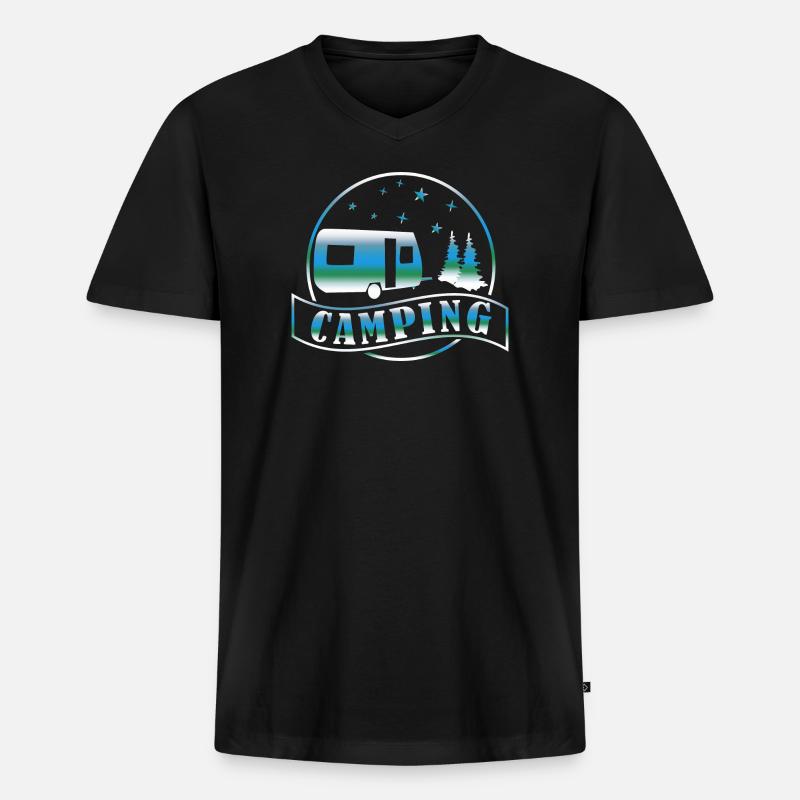 Camping Caravan Wald - Männer Premium Bio T-Shirt mit V-Ausschnitt - Schwarz