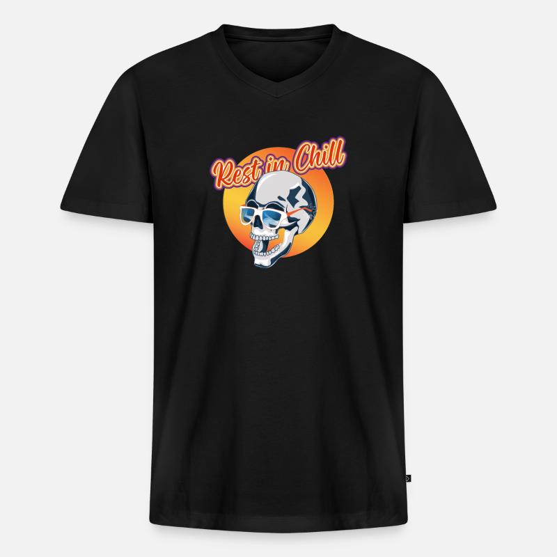 Rest in Chill Skull - Männer Premium Bio T-Shirt mit V-Ausschnitt - Schwarz