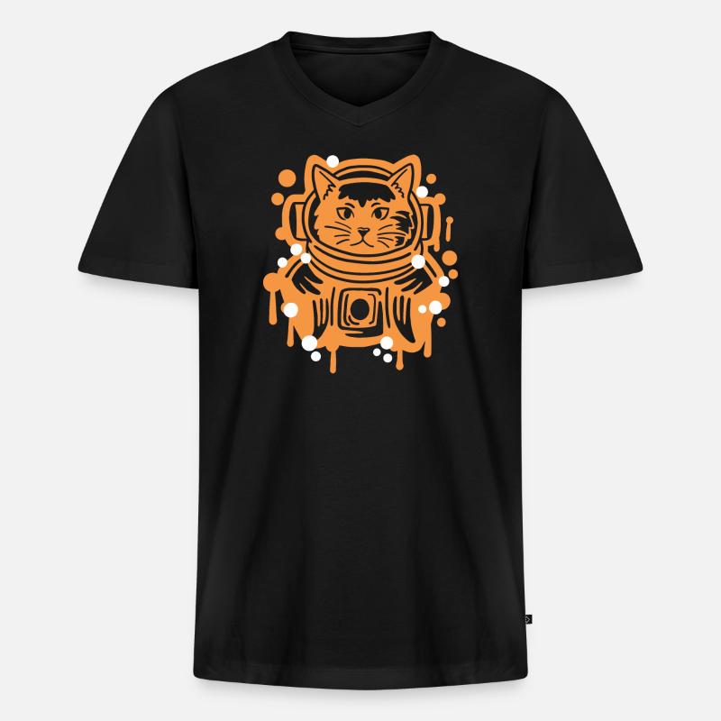 Astronaut Katze - Männer Premium Bio T-Shirt mit V-Ausschnitt - Schwarz