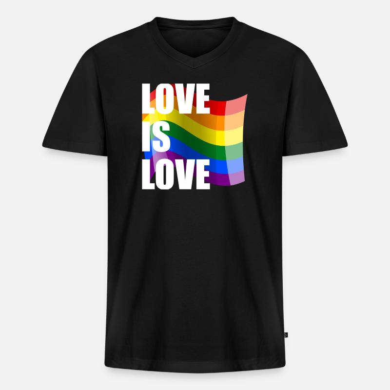 Regenbogen Liebe Wellen-Design - Männer Premium Bio T-Shirt mit V-Ausschnitt - Schwarz