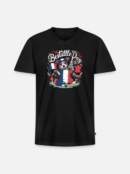 Freche Französische Flagge Hündchen - Männer Premium Bio T-Shirt mit V-Ausschnitt - Schwarz