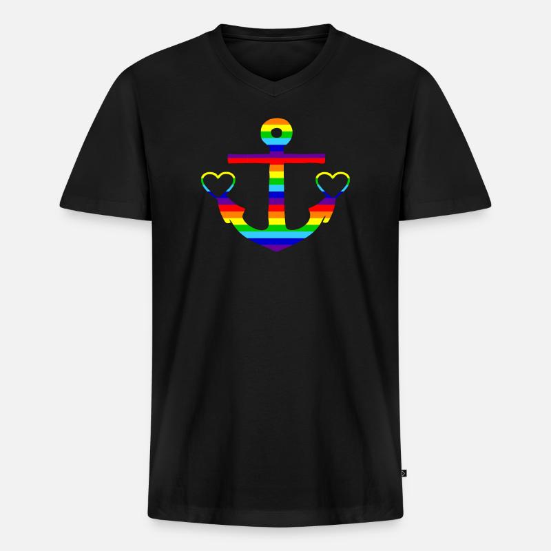 Anker Regenbogen bunt - Männer Premium Bio T-Shirt mit V-Ausschnitt - Schwarz