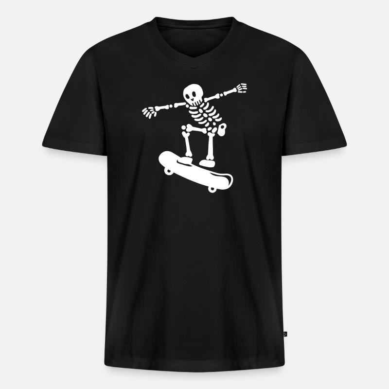 Skateboarding Skeleton Skateboarder - Männer Premium Bio T-Shirt mit V-Ausschnitt - Schwarz