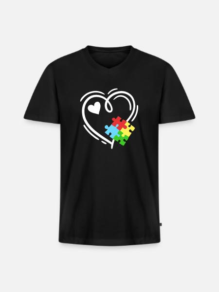 Autismus Puzzleteile Herz - Männer Premium Bio T-Shirt mit V-Ausschnitt - Schwarz