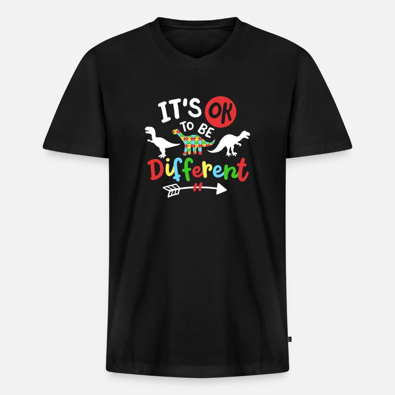 Autismus Dinosaurier - Männer Premium Bio T-Shirt mit V-Ausschnitt - Schwarz