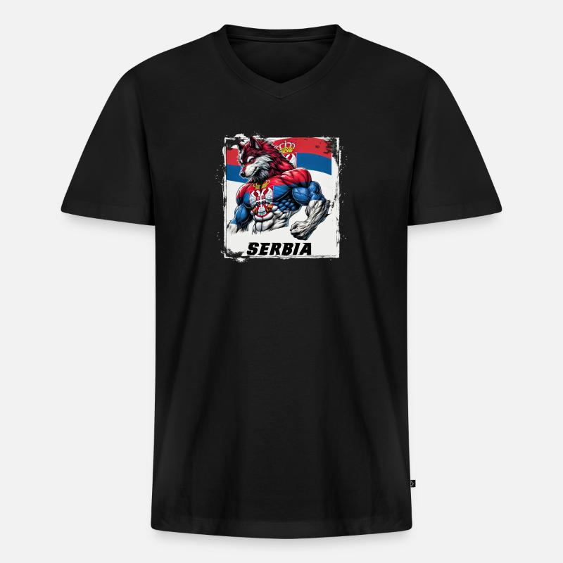 Serbien Wolf Flaggen Design - Männer Premium Bio T-Shirt mit V-Ausschnitt - Schwarz