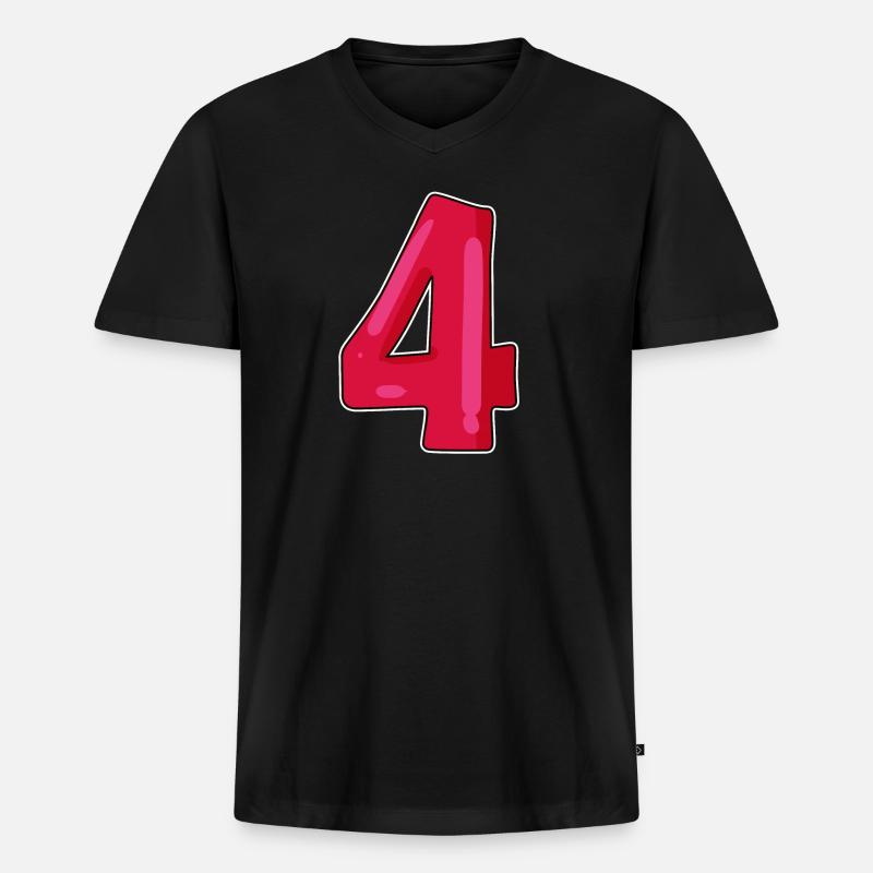 Zahl Nummer Vier 4 - Männer Premium Bio T-Shirt mit V-Ausschnitt - Schwarz