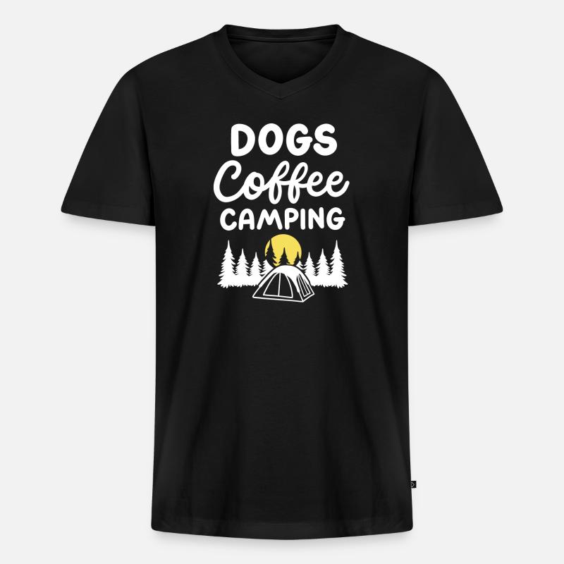 Hunde Kaffee Camping - Männer Premium Bio T-Shirt mit V-Ausschnitt - Schwarz