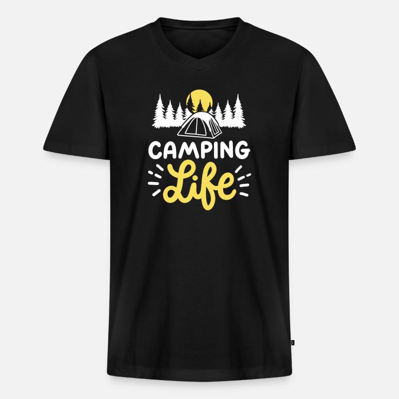 Camping Camper - Männer Premium Bio T-Shirt mit V-Ausschnitt - Schwarz