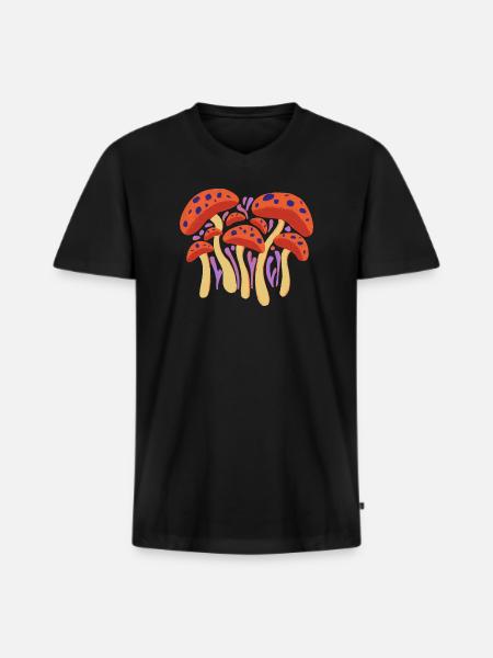 Waldpilz Truppe in Rotgelb - Männer Premium Bio T-Shirt mit V-Ausschnitt - Schwarz