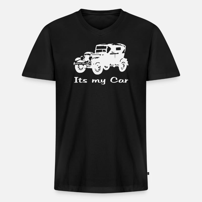 Oldtimer Motiv mit Schrift - Männer Premium Bio T-Shirt mit V-Ausschnitt - Schwarz