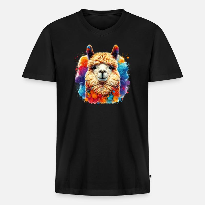 Alpaka - Männer Premium Bio T-Shirt mit V-Ausschnitt - Schwarz