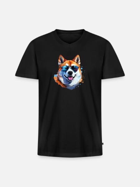 Akita Inu with sunglasses - Men's Premium Organic T-shirt with V-neck - black