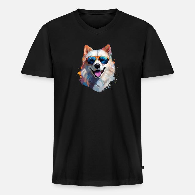 Samojede mit Sonnenbrille - Männer Premium Bio T-Shirt mit V-Ausschnitt - Schwarz