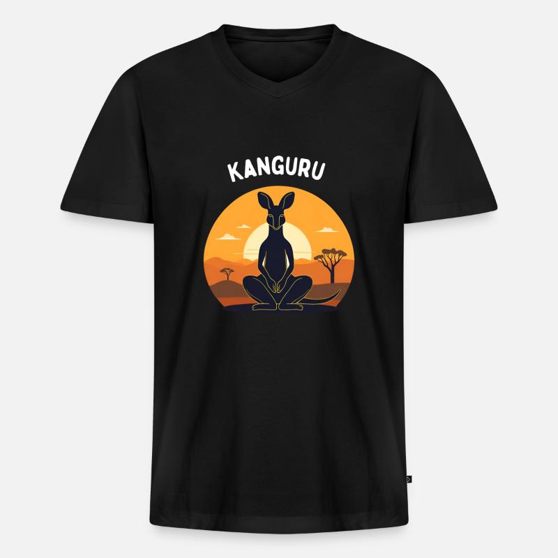 Kanguru - Männer Premium Bio T-Shirt mit V-Ausschnitt - Schwarz