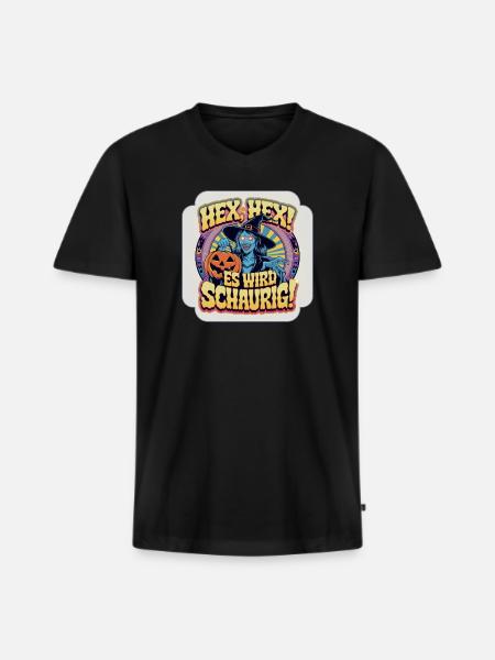 Griezelige Halloween-heks: het wordt eng - Mannen Premium Bio T-shirt met V-hals - zwart