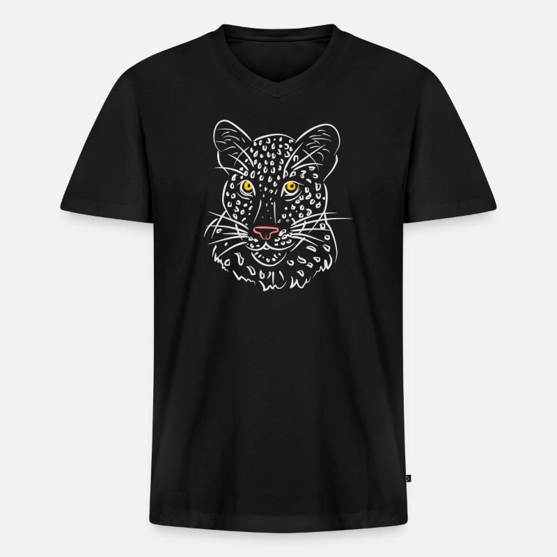Leopardengesicht Illustration in Schwarz-Weiß - Männer Premium Bio T-Shirt mit V-Ausschnitt - Schwarz