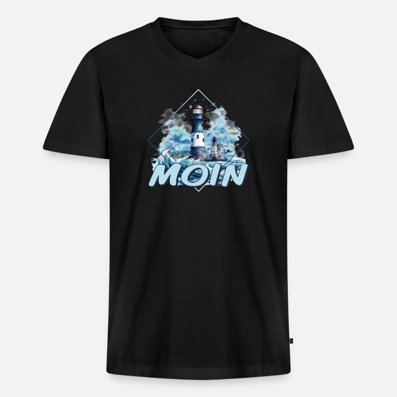 Moin - Männer Premium Bio T-Shirt mit V-Ausschnitt - Schwarz