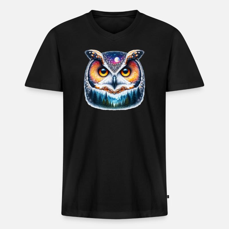 Eule - Männer Premium Bio T-Shirt mit V-Ausschnitt - Schwarz