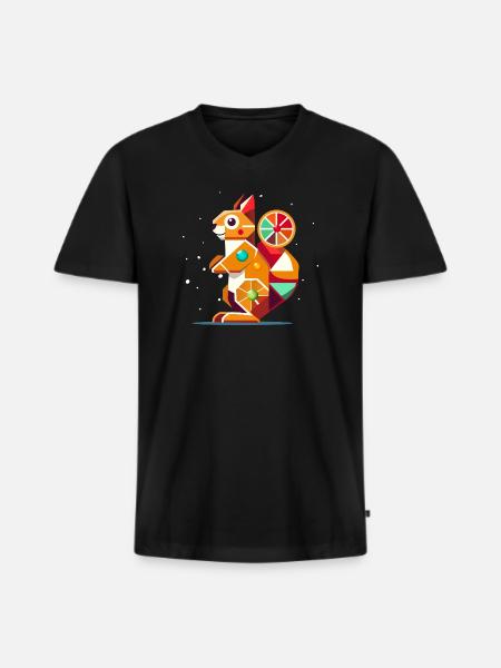 Geometrisches Eichhörnchen-farbenfroher Hingucker - Männer Premium Bio T-Shirt mit V-Ausschnitt - Schwarz