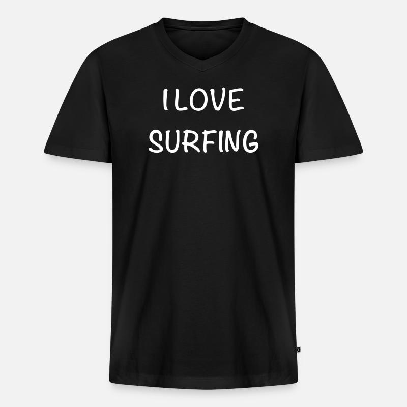 I Love Surfing Handdrawn Text - Männer Premium Bio T-Shirt mit V-Ausschnitt - Schwarz