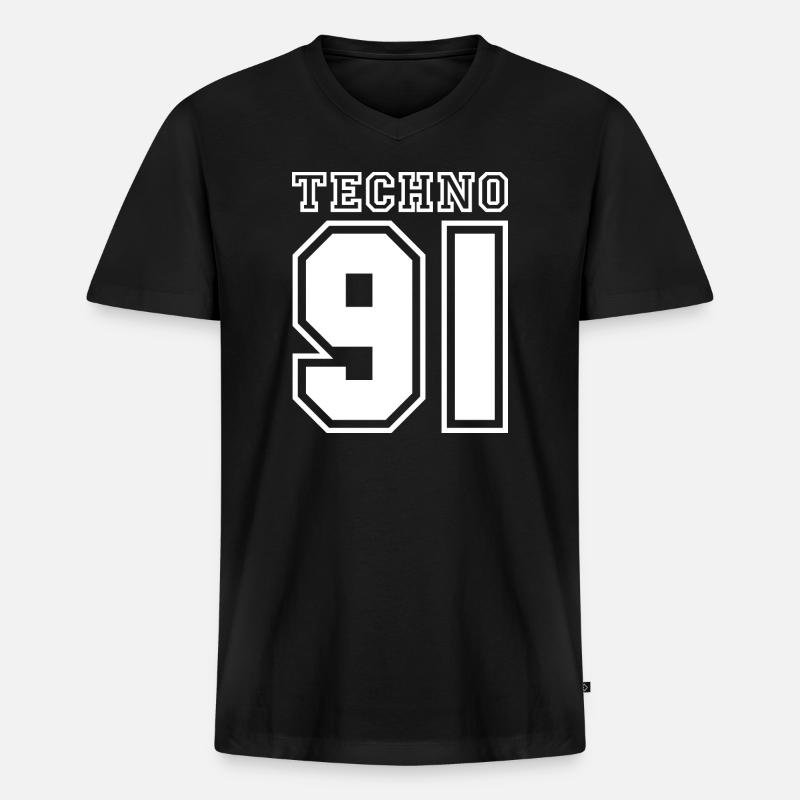 TECHNO 91 - Männer Premium Bio T-Shirt mit V-Ausschnitt - Schwarz