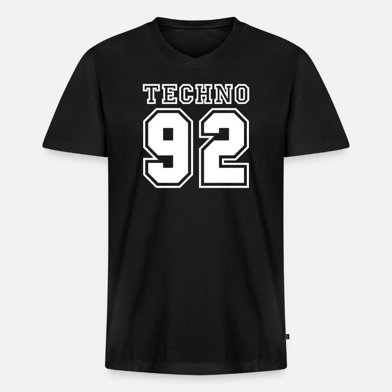 TECHNO 92 - Männer Premium Bio T-Shirt mit V-Ausschnitt - Schwarz