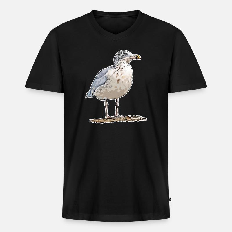 Möwe - Männer Premium Bio T-Shirt mit V-Ausschnitt - Schwarz
