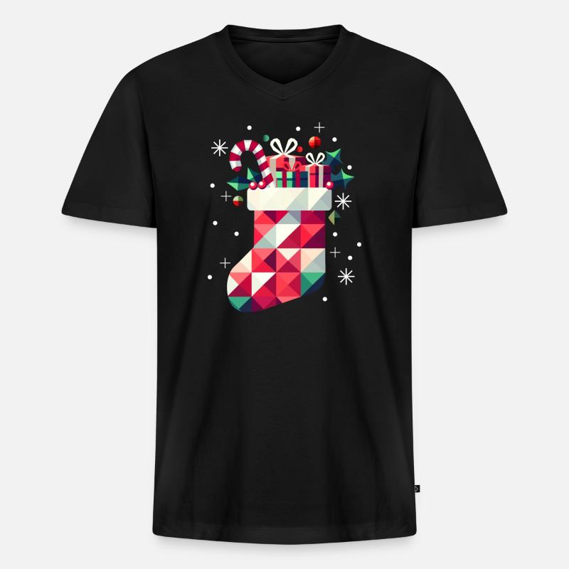 Bunter Weihnachtsstrumpf voller Geschenke - Männer Premium Bio T-Shirt mit V-Ausschnitt - Schwarz