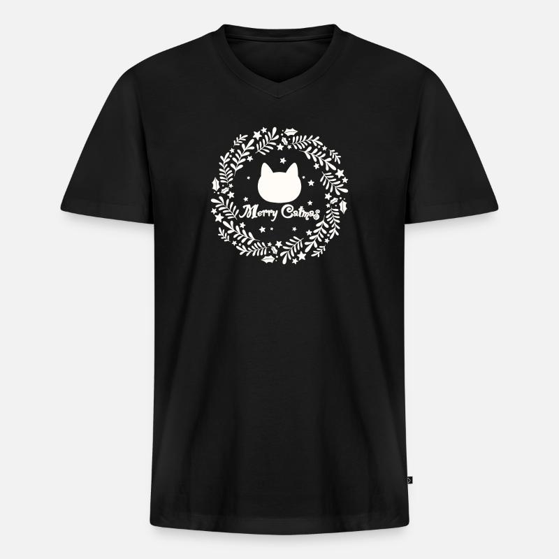 Weihnachtskranz mit Katze - Merry Catmas - Männer Premium Bio T-Shirt mit V-Ausschnitt - Schwarz