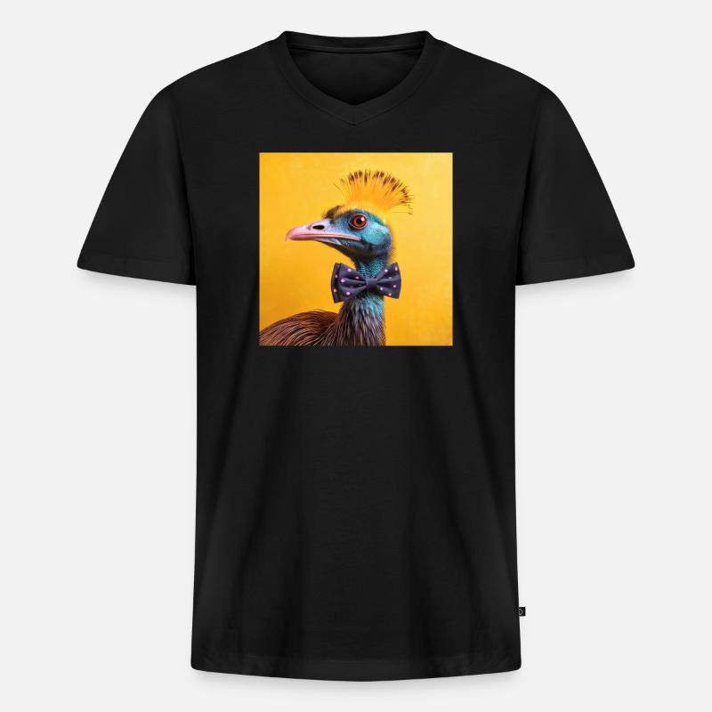 Blauer Vogel mit Fliege - Männer Premium Bio T-Shirt mit V-Ausschnitt - Schwarz