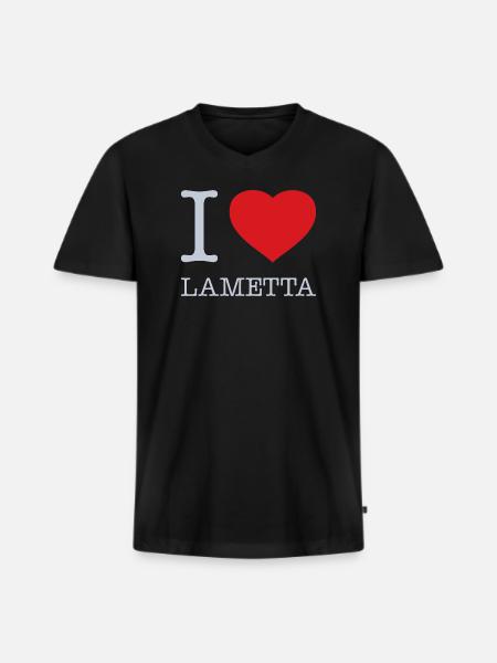I LOVE LAMETTA - Männer Premium Bio T-Shirt mit V-Ausschnitt - Schwarz