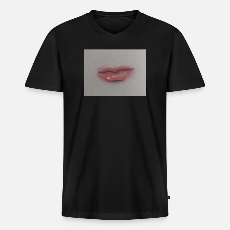 Expressive Lippenkunst auf Graufolie - Männer Premium Bio T-Shirt mit V-Ausschnitt - Schwarz
