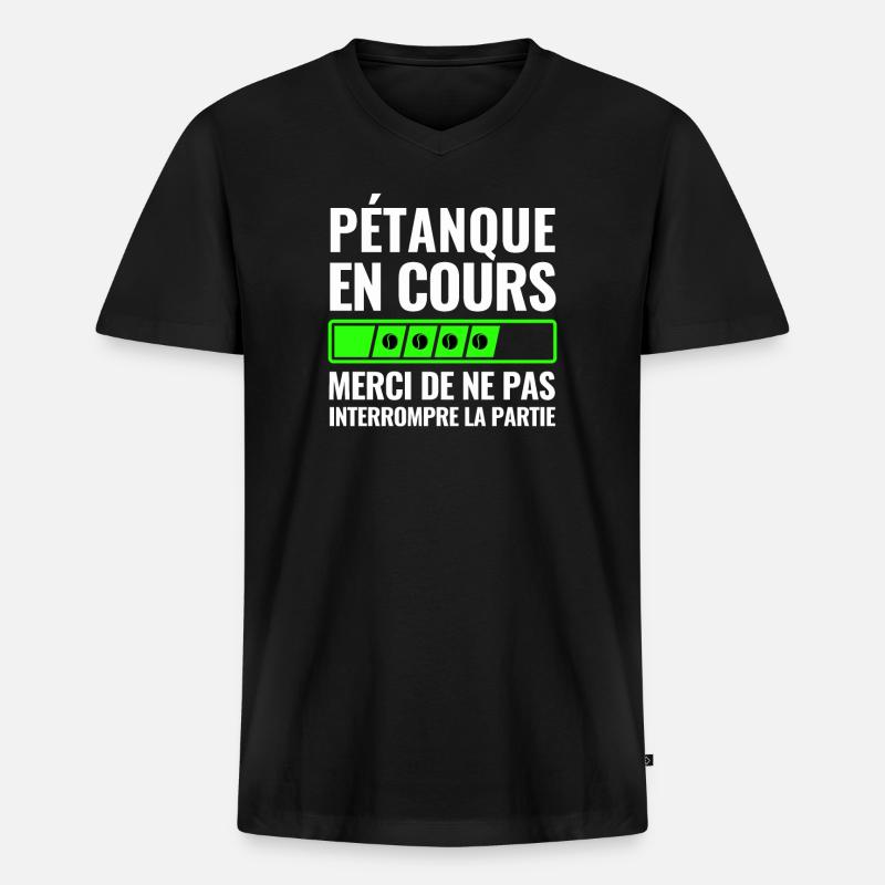 Pétanque In Arbeit - Männer Premium Bio T-Shirt mit V-Ausschnitt - Schwarz