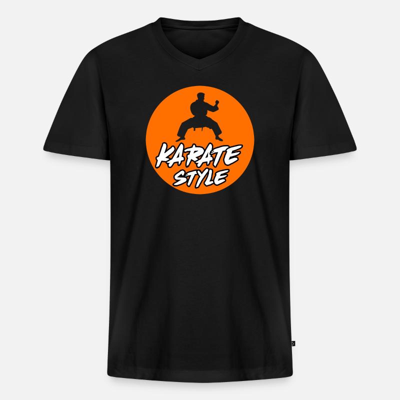 Karatetraining mit dynamischer Silhouette - Männer Premium Bio T-Shirt mit V-Ausschnitt - Schwarz