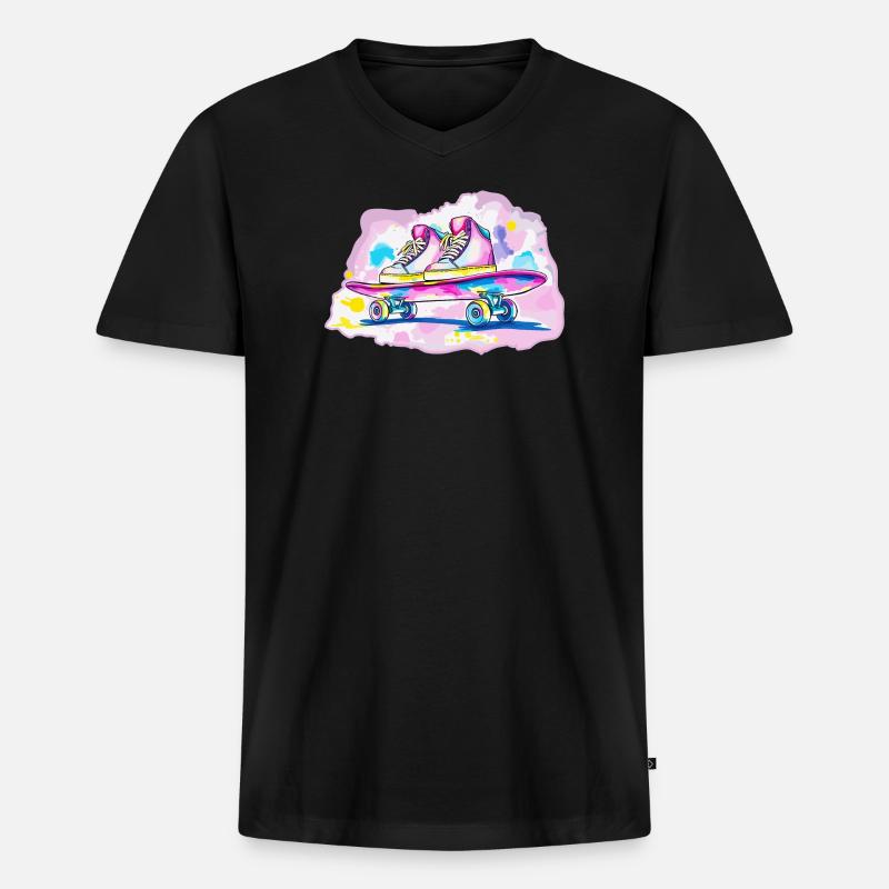 Skateboard mit Schuhe - Männer Premium Bio T-Shirt mit V-Ausschnitt - Schwarz