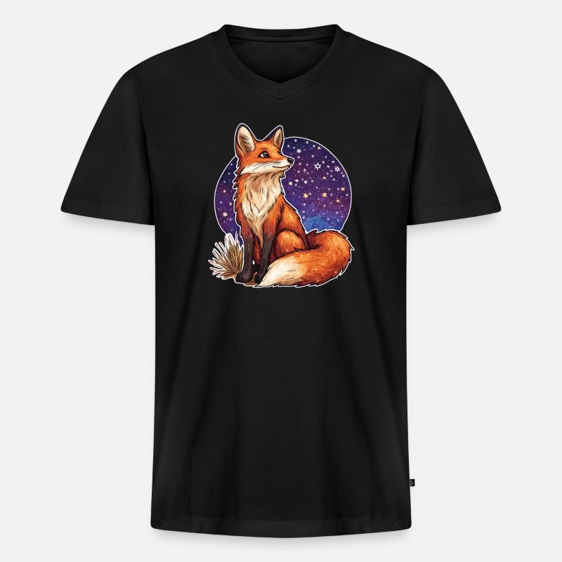 Fuchs und Sternenhimmel - Männer Premium Bio T-Shirt mit V-Ausschnitt - Schwarz