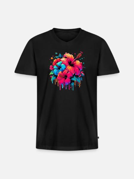 Fleurs d’hibiscus - T-shirt encolure en V Premium bio Homme - noir