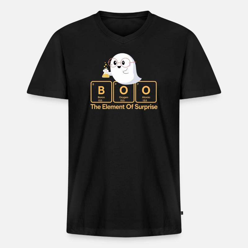 Elementar Boo Ghost T-Shirt - Männer Premium Bio T-Shirt mit V-Ausschnitt - Schwarz