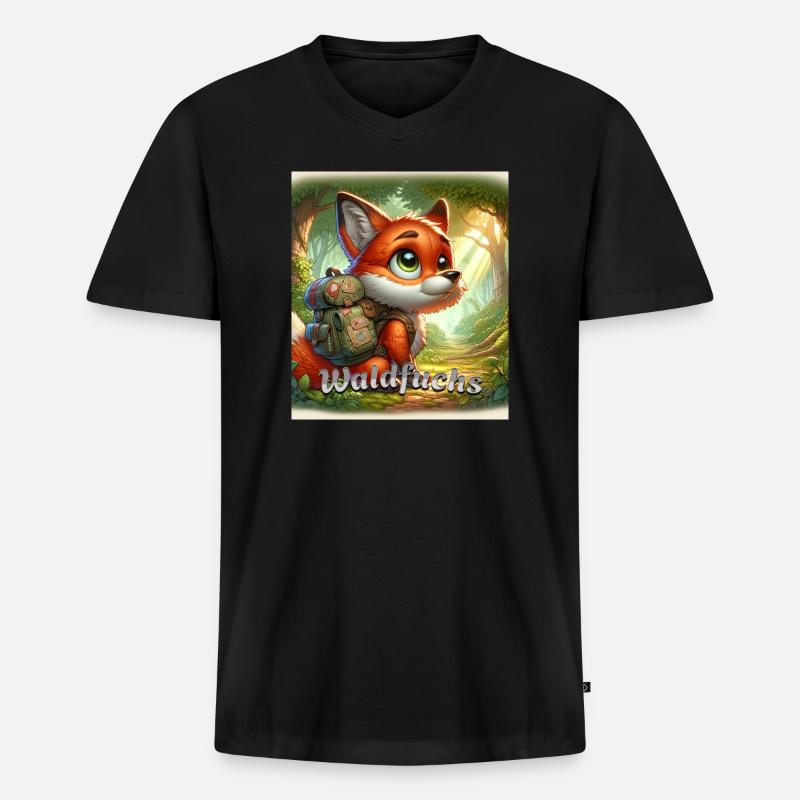 Waldfuchs - Männer Premium Bio T-Shirt mit V-Ausschnitt - Schwarz