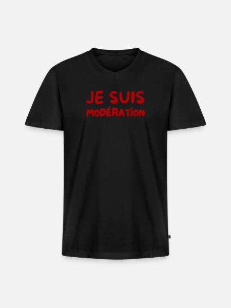 Je suis Modération - Écriture Rouge - T-shirt encolure en V Premium bio Homme - noir