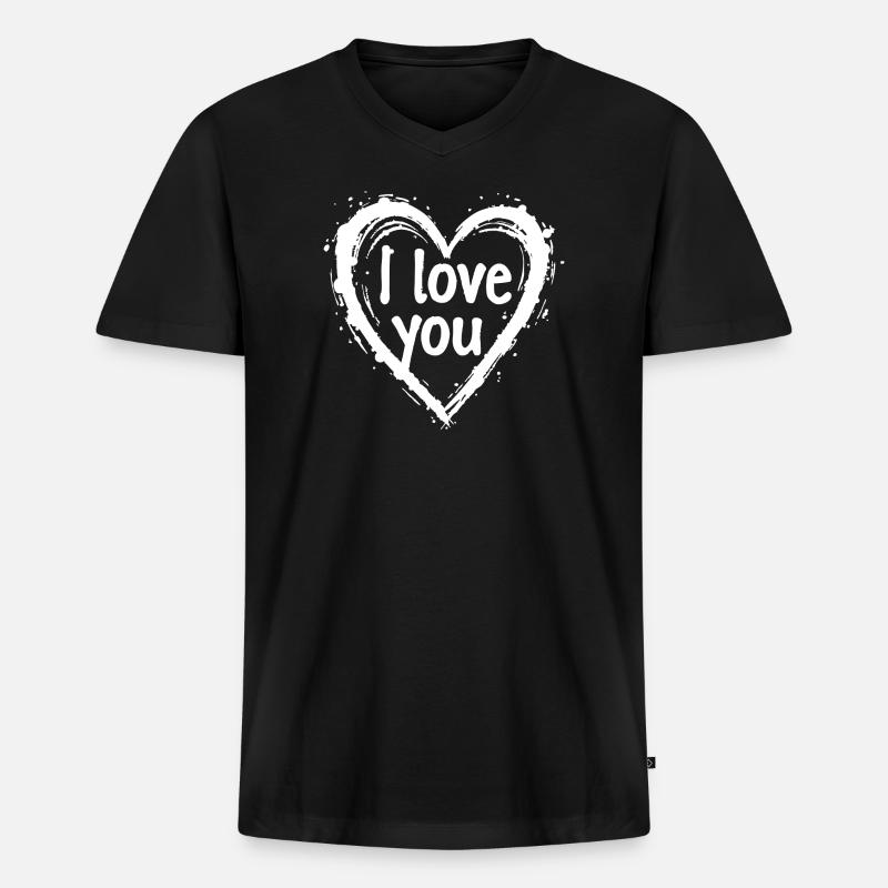 Ich liebe dich, Weiß - Männer Premium Bio T-Shirt mit V-Ausschnitt - Schwarz