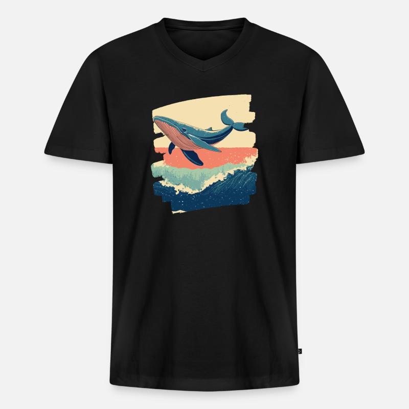 Wal Retro - Männer Premium Bio T-Shirt mit V-Ausschnitt - Schwarz