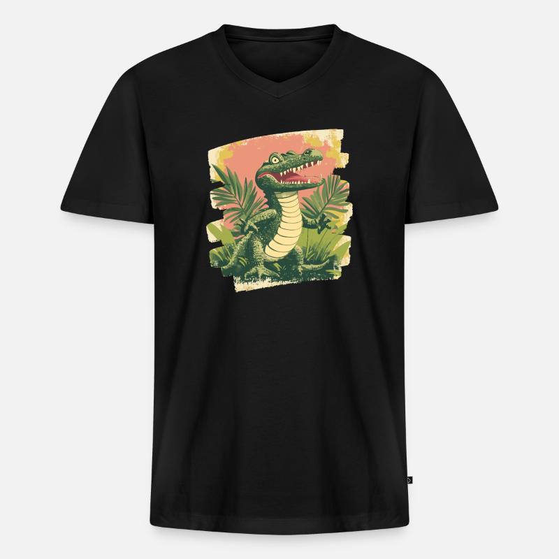 Krokodil - Männer Premium Bio T-Shirt mit V-Ausschnitt - Schwarz