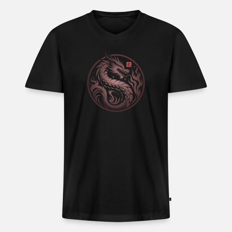 Japanischer Feuerdrache - Männer Premium Bio T-Shirt mit V-Ausschnitt - Schwarz