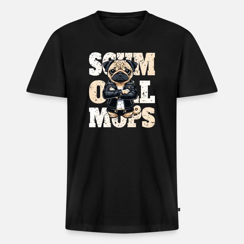 Schmollmops - Männer Premium Bio T-Shirt mit V-Ausschnitt - Schwarz